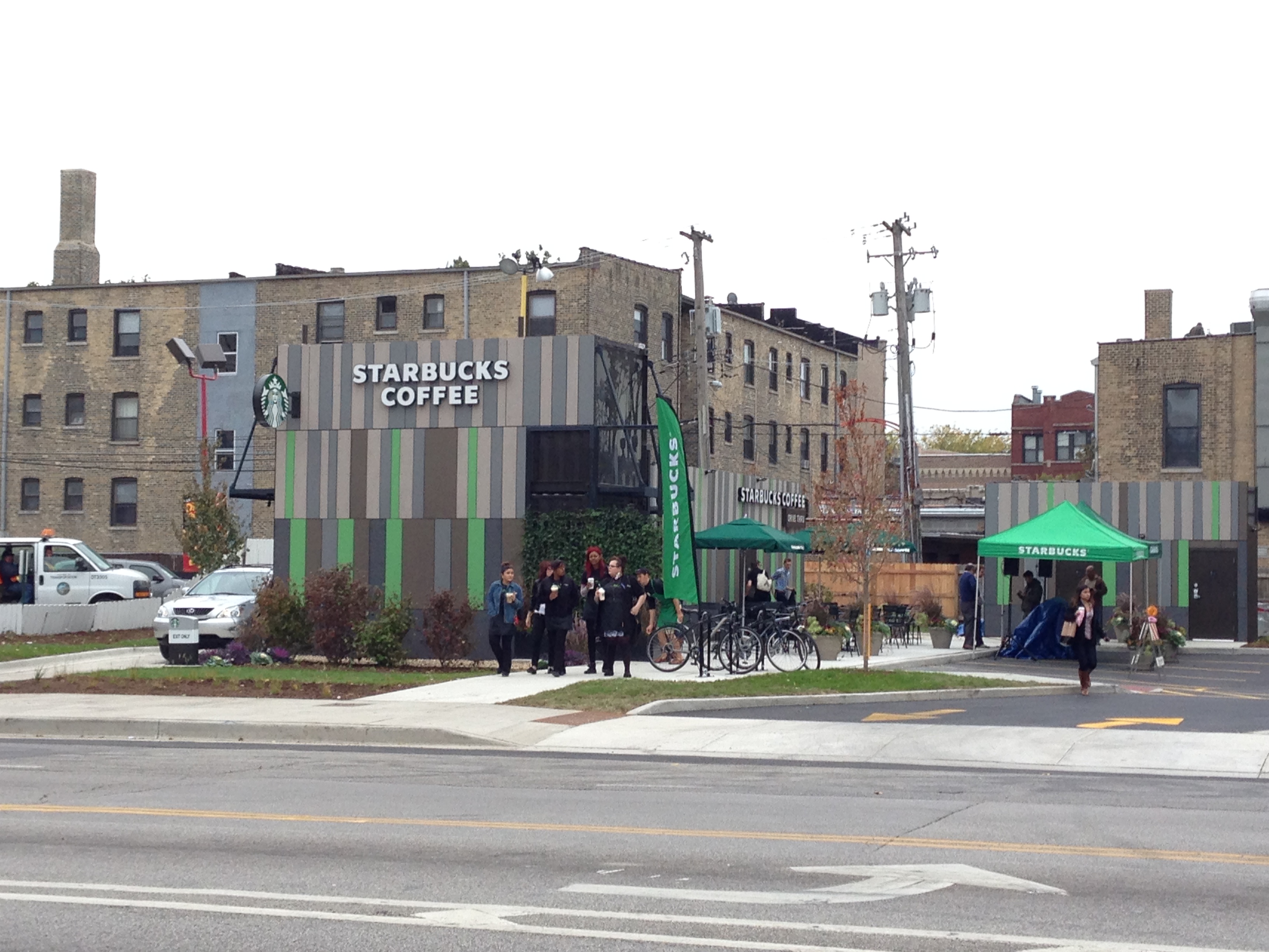 A new Starbucks in Edgewater made of recycled shipping containers. (Credit: Steve Miller)