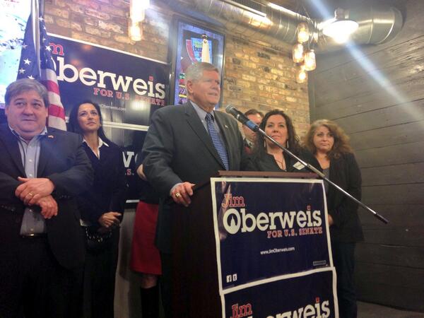 Jim Oberweis addresses supporters Tuesday after winning the GOP nomination for U.S. Senate. (Chris Martinez/CBS)