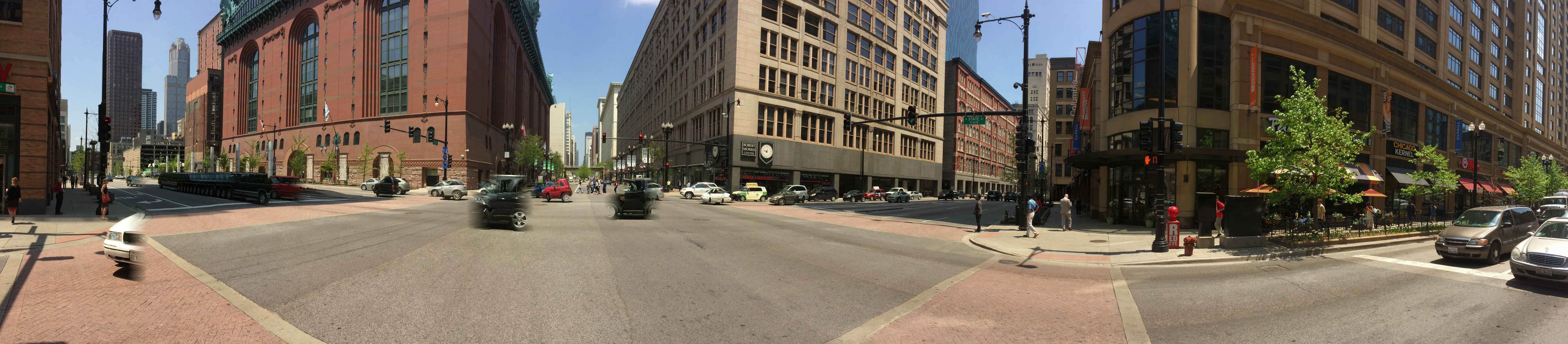 A panoramic view of State Street at Congress Parkway. (Credit: John Dodge)