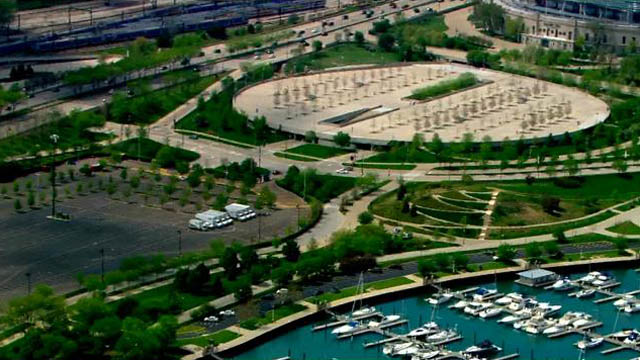 These two parking lots between Soldier Field and McCormick Place have been proposed as the future home of the Lucas Museum of Narrative Art, a collection of artwork owned by Star Wars creator George Lucas. The lots would be moved underground and replaced with a $1 billion museum. (Credit: CBS)