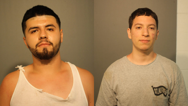 Efrain Saucedo (left) and Emmanuel Lopez (right) are charged with throwing bottles at police officers during a brawl at Montrose Beach on July 13, 2014. (Credit: Chicago Police)