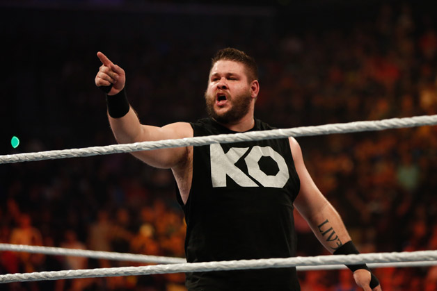 Kevin Owens celebrates his victory over Cesaro at the WWE SummerSlam 2015 at Barclays Center of Brooklyn on August 23, 2015 in New York City.