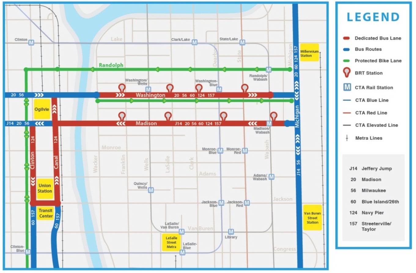 The map for the Loop Link bus service. (Credit: CTA and CDOT)