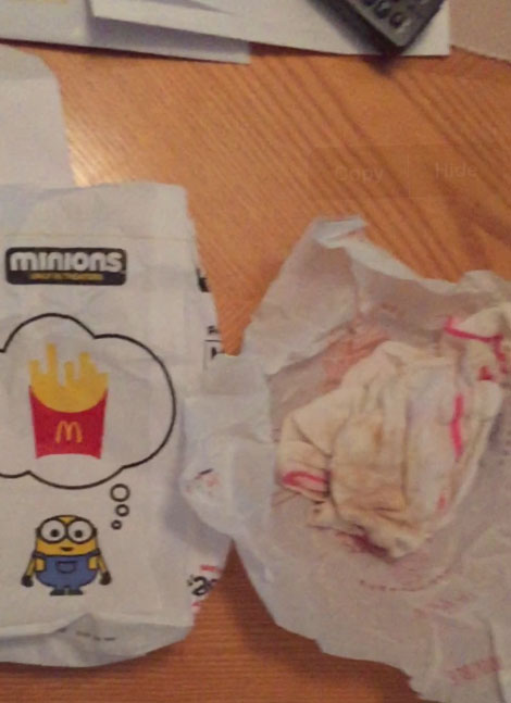 Hans and Debbie Wirth says this is what they found  -- a rag, not a burger -- following a recent trip to McDonald's. (courtesy: Wirth family)