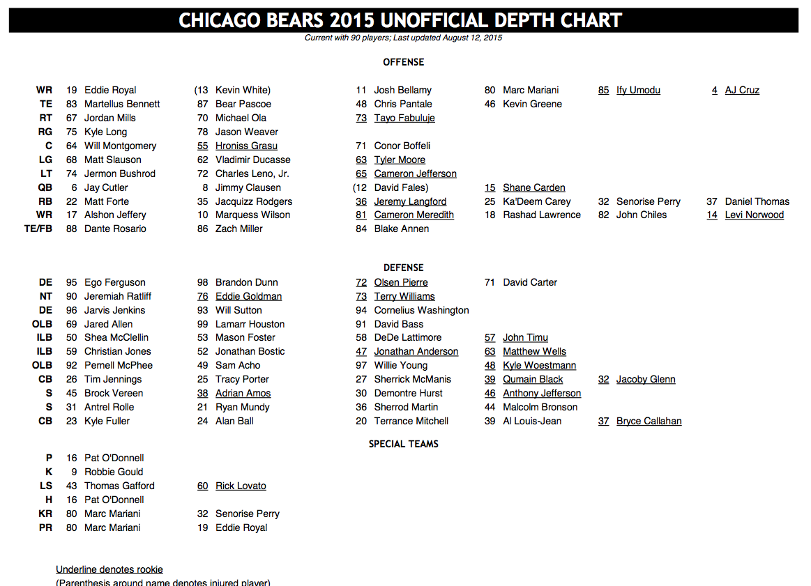 Chicago Bears Depth Chart 2015