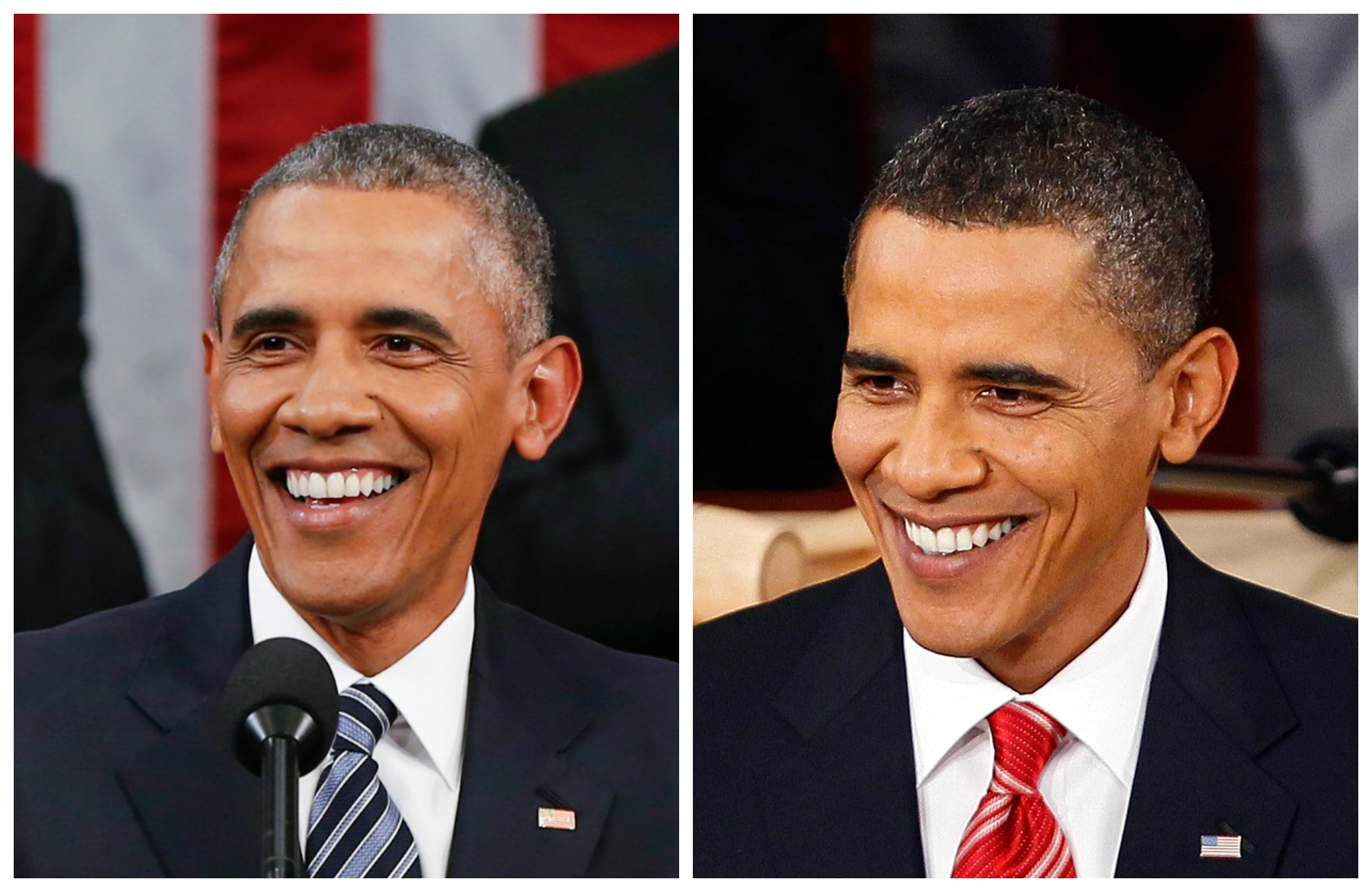 President Obama at the State of the Union in 2016 and back in 2010. (Credit: Getty Images)
