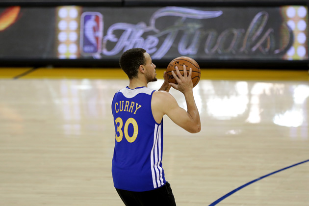 Stephen Curry #30 of the Golden State Warriors shoots during practice before the 2016 NBA Finals at ORACLE Arena on June 1, 2016 in Oakland, California. The Warriors will take on the Cleveland Cavaliers in Game 1 on June 2, 2016.