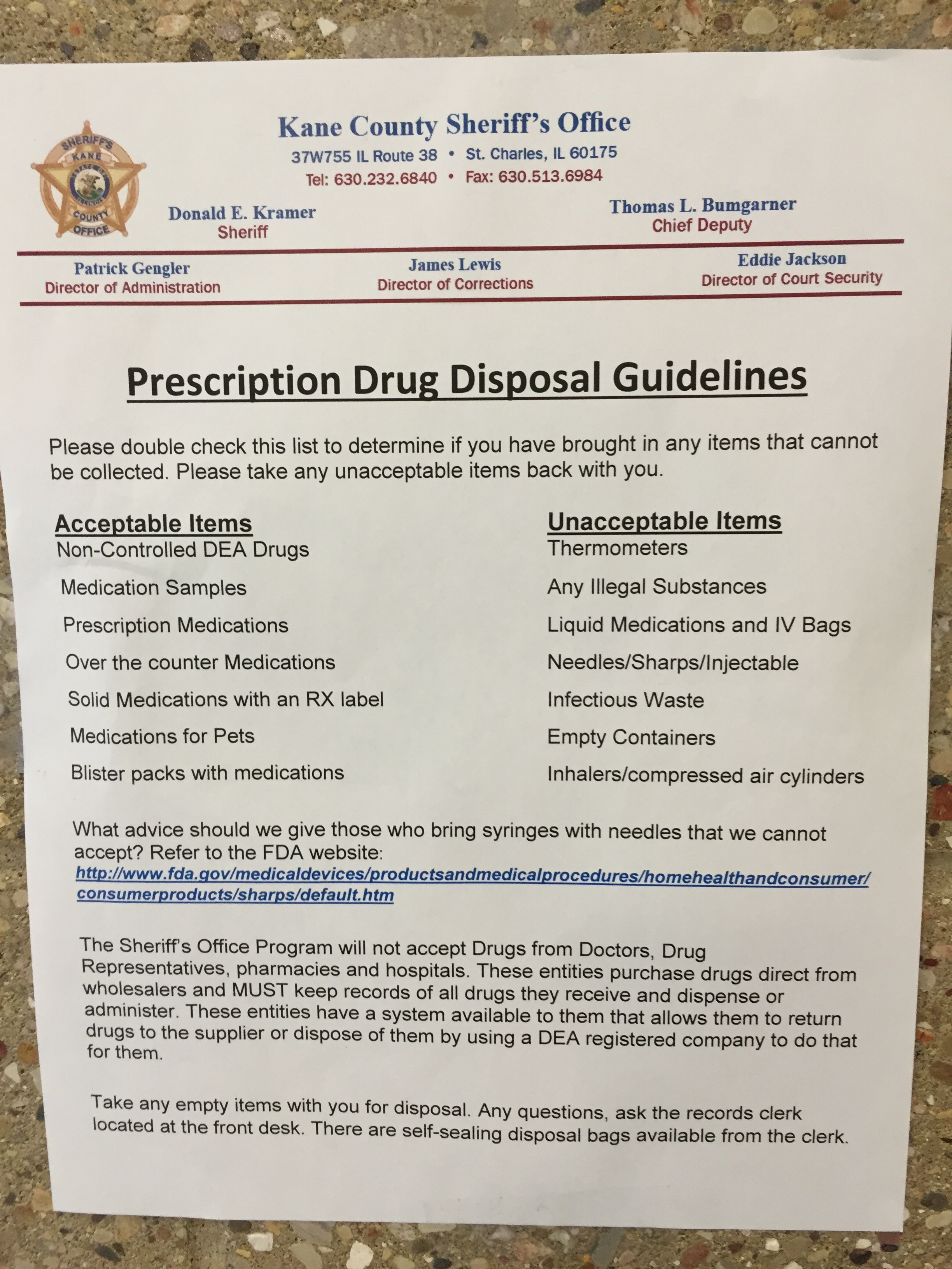 Sign on the box that says what is acceptable and what is not (Credit: Kane County Sheriff)
