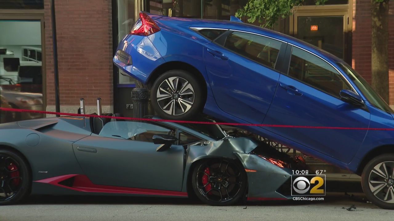 Lamborghini Lands Underneath Car In West Loop Crash - CBS ...