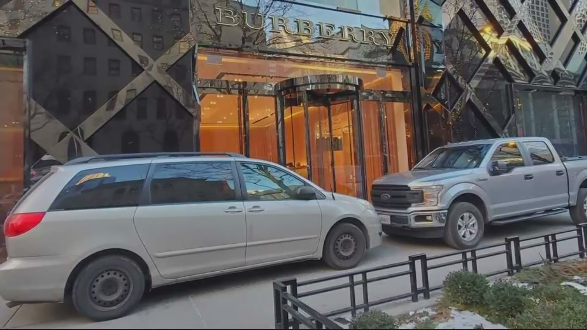 2 Autos Parked In Entrance Of Burberry’s Retailer On Magnificent Mile Thought To Be Crime Prevention Tactic